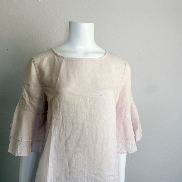 Francesca Bettini 100% Linen Shift Dress Blush Ruffle Sleeve Italy M - Picture 3 of 10